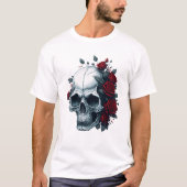 T-shirt Style moderne Rouge Floral Noir Crâne à sucre (Devant)