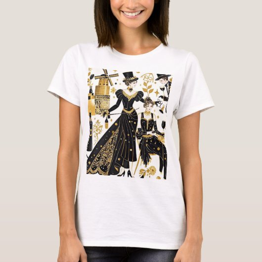 T-shirt Style Moulin rouge, noir et or, Luxe riche (Devant)