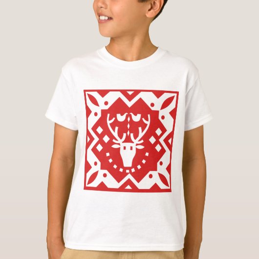 T-shirt Style nordique Noël Reindeer Rouge (Devant)