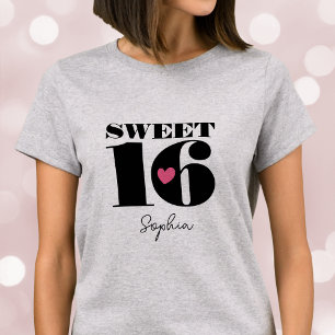 T-shirt Style Retro Typographie Sweet sixteen noir rose