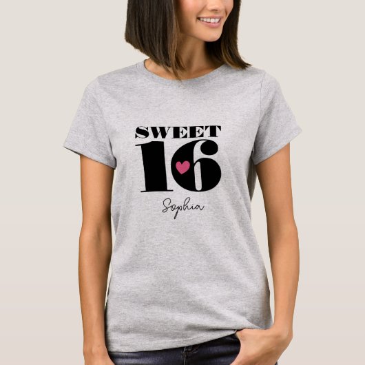 T-shirt Style Retro Typographie Sweet sixteen noir rose (Devant)