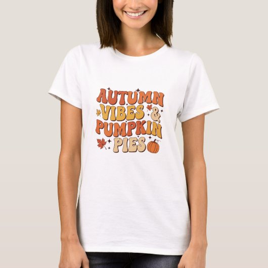 T-shirt Style rétro "Vibes d'automne & Citrouilles" (Devant)