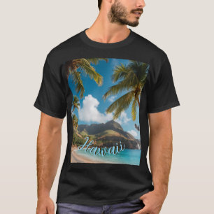 T-shirt Style Vintage Hawaïen Palmiers Mer Ciel Voyage
