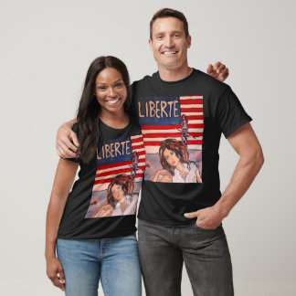 T-shirt Style Vintage Liberté Portrait avec Drapeau Améric
