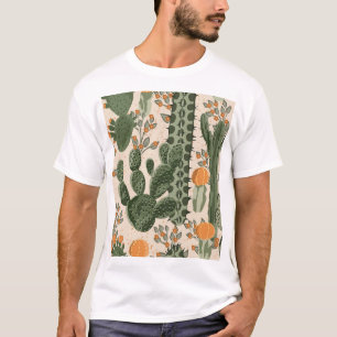 T-shirt Succulents verts, fleurs oranges, papier peint de