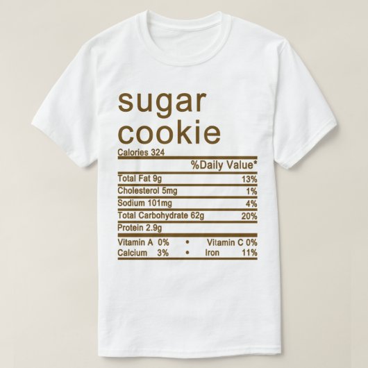 T-shirt sucre cookie Nutrition Fiches étiquette (Design devant)