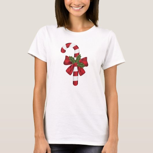 T-shirt Sucre de canne Avec Bow Et Christmas Holly (Devant)