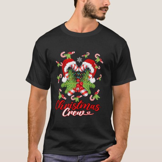 T-shirt Sucre de canne de l'équipage de Noël Rouge Blanc F (Devant)