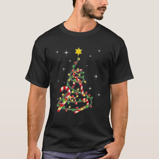 T-shirt Sucre de canne de Noël Arbre Lumière Noël Pyjamas (Devant)