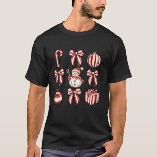T-shirt Sucre de canne rétro Coquette Bow mignonne Christm
