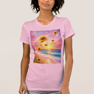T-shirt Sueño Marino de Girasoles: Atardecer en la Playa