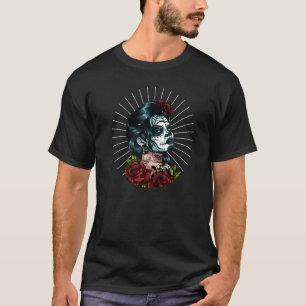 T-shirt Sugar Crâne fille Roses Dia De Los Muertos Mexicai