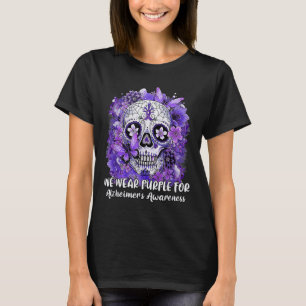 T-shirt Sugar Crâne Fleur Porter Ribbon Violet Alzheimer A