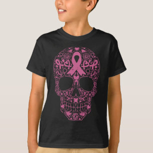 T-shirt Sugar Crâne rose Ruban Calavera Cancer du sein Awa