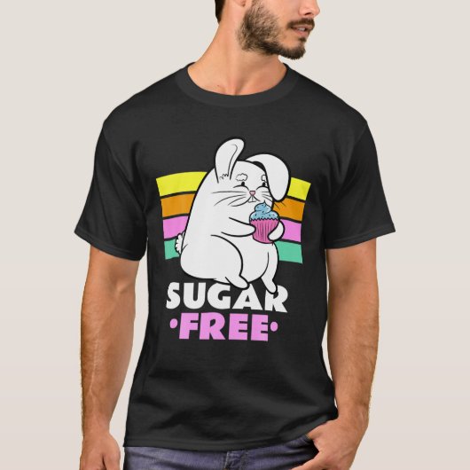 T-shirt Sugar-Free, Funny-Bunny Rabbit Resisting A Cupcake (Devant)