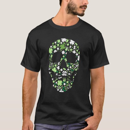 T-shirt Sugar Skull C Skeleton Shamrock Irish St Saint Pat (Devant)