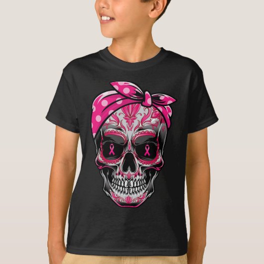 T-shirt Sugar Skull Cancer du sein Sensibilisation Pink Ri (Devant)