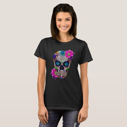 T-shirt Sugar Skull Day Of The Dead Cool Bone Head Skulls  (Devant entier)