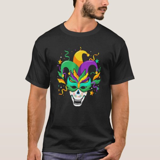 T-shirt Sugar Skull Mask Jester Hat Mardi Gras Carnival Ne (Devant)