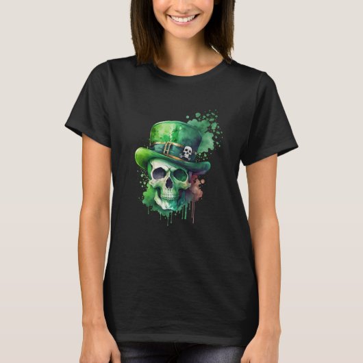 T-shirt Sugar Skull St Patricks Day Irish Skull Leprechaun (Devant)