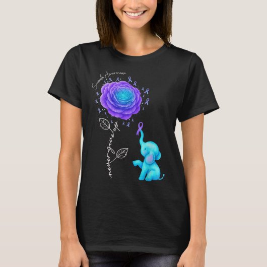 T-shirt Suicide Prevention Teal Purple Flower Elephant Rib (Devant)