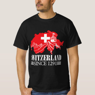 T-shirt Suisse Carte depuis 1291 Montagnes Drapeau Suisse