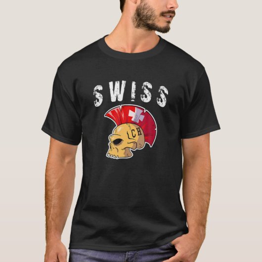 T-shirt Suisse Mohawk Skull Design Sport Supporter Su (Devant)