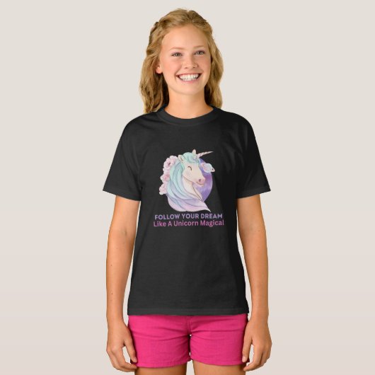 T-shirt Suivez Votre Rêve Comme Une Magie Unicorne (Devant entier)