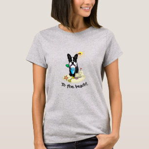 T-shirt Summer Beach Boston Terrier Dog (noir) mignonne
