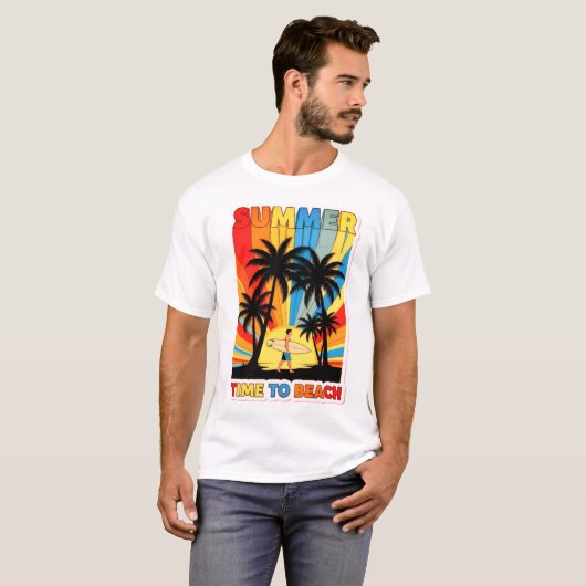 T-shirt Summer Beach Vibes Surf Retro Sunset Design (Devant entier)