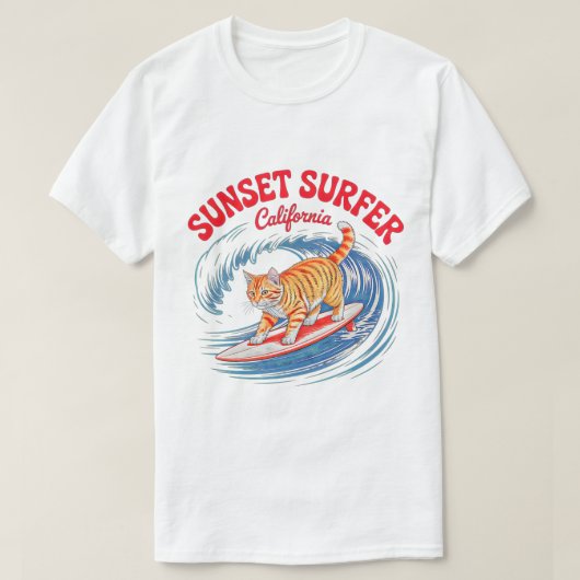 T-Shirt Summer Cat Surfer – Coucher de soleil cali (Design devant)