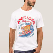 T-Shirt Summer Cat Surfer – Coucher de soleil cali (Devant)