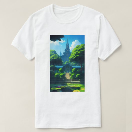 T-shirt Summer Happy Vibes Temple et Pond Blue Sky (Design devant)