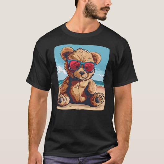 T-shirt Summer Teddy Bear with sunglasses and beach for Va (Devant)