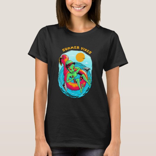 T-shirt Summer Vibes Alien Resting in the Beach Vacation B (Devant)