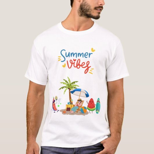 T-shirt Summer Vibes: Watermelon Beach Party Illustration (Devant)