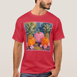 T-shirt Summerween Rose Citrouille Ananas Hibiscus Hallowe
