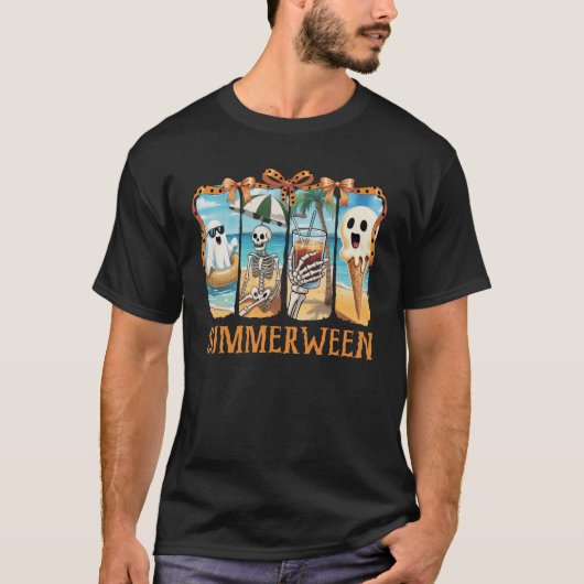 T-shirt Summerween Skeleton Ghost Beach Party Summer Hallo (Devant)