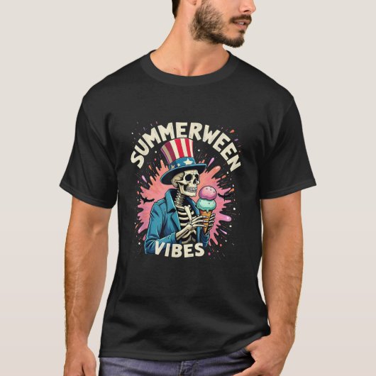 T-shirt Summerween Skeleton Ice Cream USA Horror Mashup (Devant)
