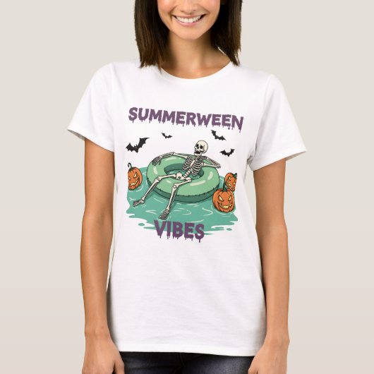 T-shirt Summerween Skeleton Vibes – Spooky Beach Halloween (Devant)