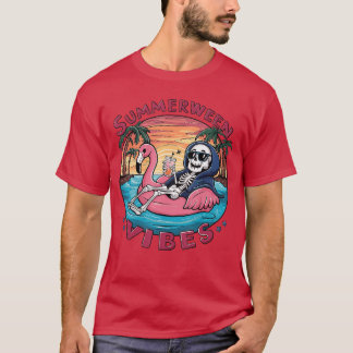T-shirt Summerween Vibes Halloween Summer Fun Flamingo Ske