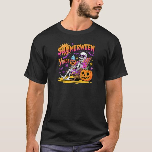 T-shirt Summerween Vibes Skeleton Citrouille Vacances Éffr (Devant)