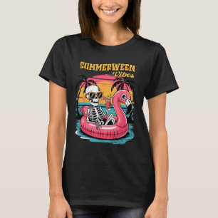 T-shirt Summerween Vibes Skeleton Flamant rose Hallowee Éf