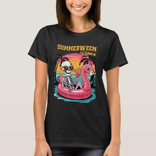 T-shirt Summerween Vibes Skeleton Summer Vacation Funny Ha (Devant)