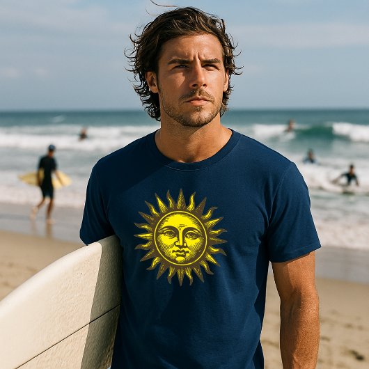 T-shirt Sun Face Celestial Art Retro Woodcut Style