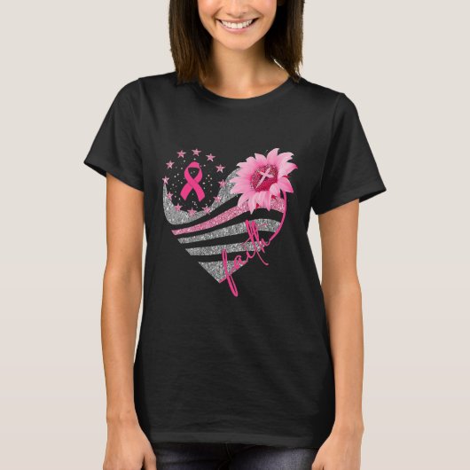 T-shirt Sun fleur foi bling bling Cancer du sein (Devant)