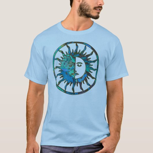 T-shirt SUN & MOON en bleu, or & argent (Devant)