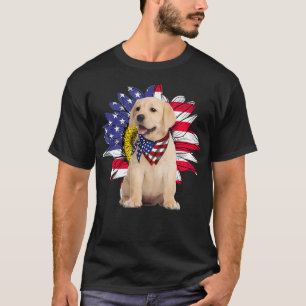 T-shirt Sunflower American Flag Amoureux de les chiens du 