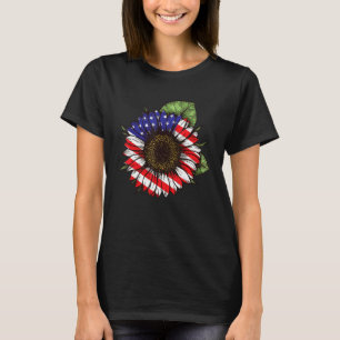 T-shirt Sunflower American Flag Independence 4 juillet P