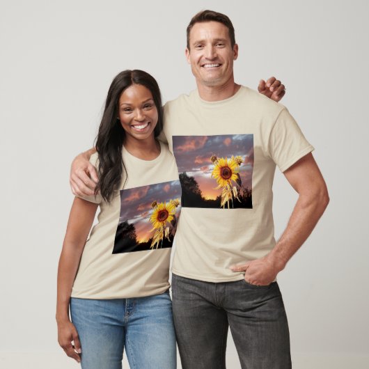 T-SHIRT SUNFLOWER AND SUMMER SUNSET WITH PINK CLOUDS (Unisexe)